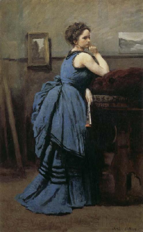 Jean-Baptiste Corot Blue skirt woman Norge oil painting art